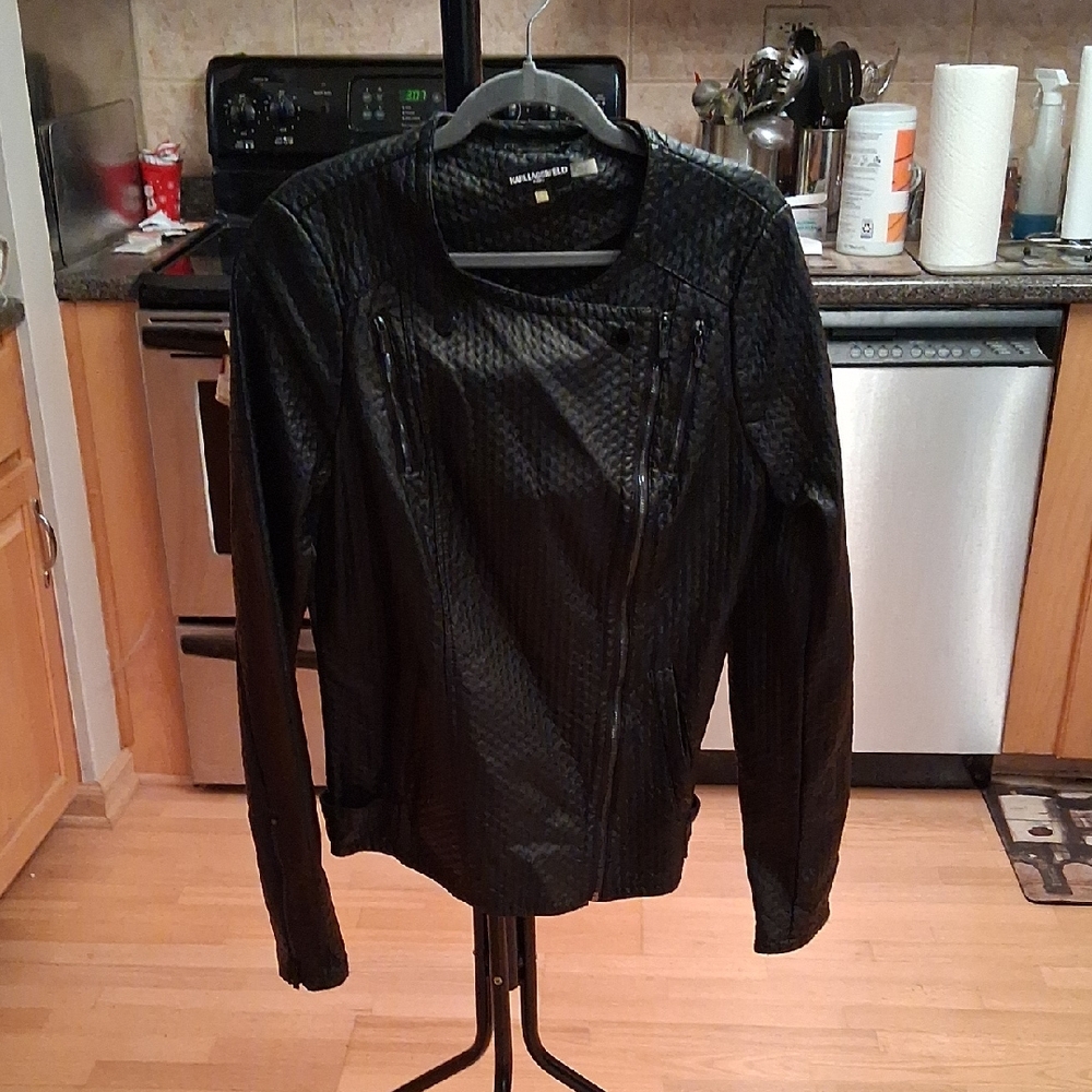 Karl Lagerfeld Textured Black  Faux Leather Jacket